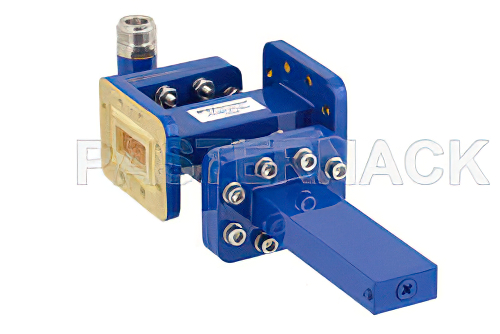 WR-90 Waveguide 40 dB Crossguide Coupler, CPR-90G Flange, N Female Coupled Port, 8.2 GHz to 12.4 GHz, Bronze