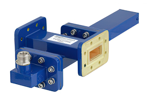 WR-112 Waveguide 50 dB Crossguide Coupler, CPR-112G Flange, N Female Coupled Port, 7.05 GHz to 10 GHz, Bronze
