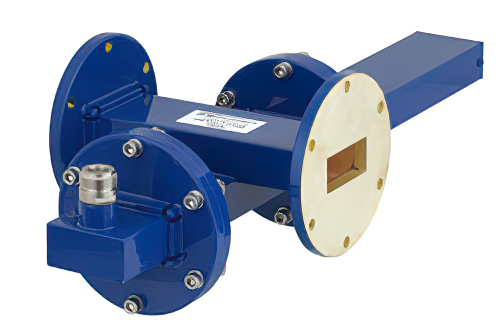 WR-137 Waveguide 30 dB Crossguide Coupler, UG-344/U Round Cover Flange, N Female Coupled Port, 5.85 GHz to 8.2 GHz, Bronze