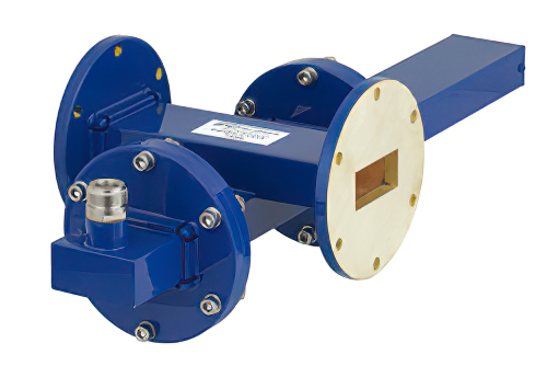 WR-137 Waveguide 50 dB Crossguide Coupler, UG-344/U Round Cover Flange, N Female Coupled Port, 5.85 GHz to 8.2 GHz, Bronze