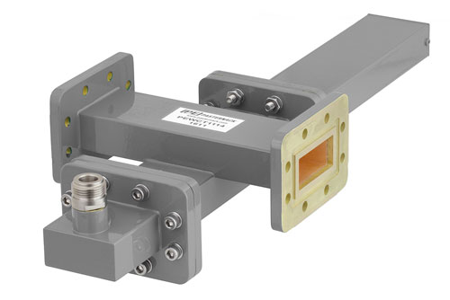 WR-137 Waveguide 40 dB Crossguide Coupler, CPR-137G Flange, N Female Coupled Port, 5.85 GHz to 8.2 GHz, Bronze