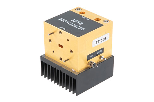 WR-19 Waveguide Power Amplifier, U Band, 40 GHz to 60 GHz, 40 dB Gain, 24 dBm Psat, UG-383/U-M Flange