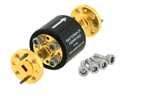 WR-15 Waveguide Isolator from 50 GHz to 75 GHz, 25 dB min Isolation, UG-385/U Round Cover Flange