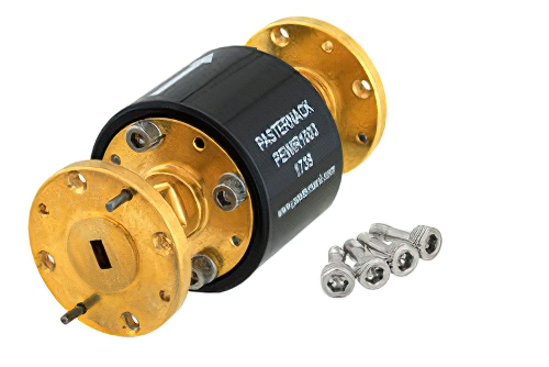 WR-19 Waveguide Isolator from 40 GHz to 60 GHz, 25 dB min Isolation, UG-383/U-Mod Round Cover Flange