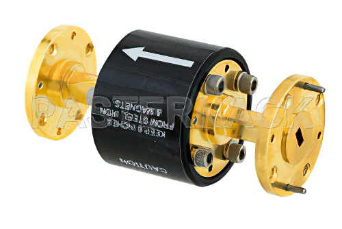 WR-19 Waveguide Isolator from 40 GHz to 60 GHz, 25 dB min Isolation, UG-383/U-Mod Round Cover Flange