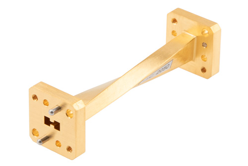 WRD-180 90 Degree Waveguide Twist with a UG Square Cover Flange Operating from 18 GHz to 40 GHz in Brass