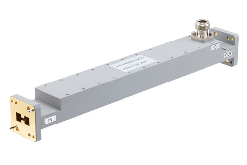 WRD-650 Double Ridge Waveguide 40 dB Broadwall Coupler, N Female Coupled Port, 6.5 GHz to 18 GHz, Brass