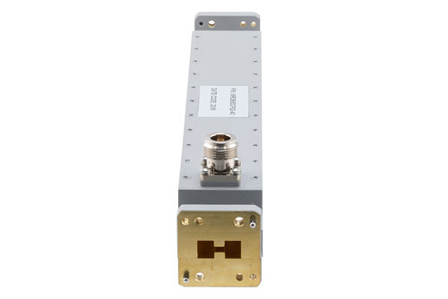 WRD-650 Double Ridge Waveguide 40 dB Broadwall Coupler, N Female Coupled Port, 6.5 GHz to 18 GHz, Brass