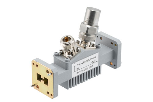 WRD-650 Double Ridge Waveguide 40 dB Loop Coupler, N Female Coupled Port, 6.5 GHz to 18 GHz, Aluminum