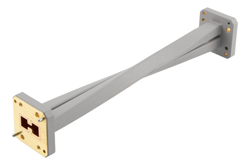 WRD-650 90 Degree Waveguide Twist with a UG Square Cover Flange Operating from 6.5 GHz to 18 GHz in Brass