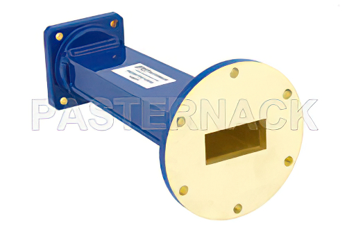 WR-137 to WR-112 Waveguide Transition 6 Inch Length, UG-344/U Round Cover Flange to UG-51/U Square Cover Flange