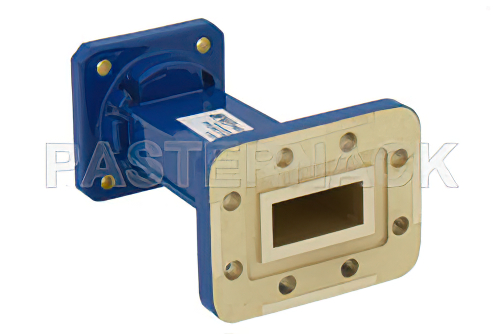 WR-90 to WR-75 Waveguide Transition 3 Inch Length, CPR-90G Grooved Flange to Square Cover Flange