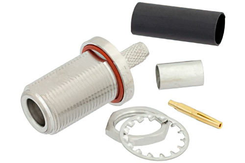 N Female Bulkhead Connector Crimp/Solder Attachment For LMR-240, PE-C240