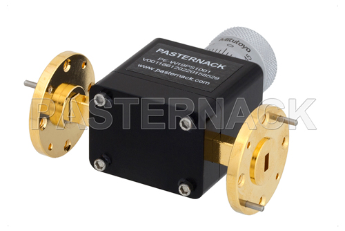0 to 180 Degree WR-19 Waveguide Phase Shifter, From 40 GHz to 60 GHz, With a UG-383/U-Mod Round Cover Flange