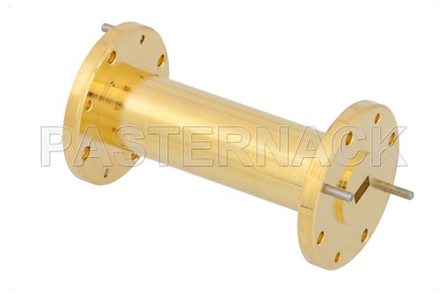 WR-19 to WR-22 Waveguide Transition 2 Inch Length, UG-383/U-Mod Round Cover Flange to UG-383/U Round Cover Flange