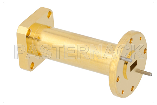 WR-22 to WR-42 Waveguide Transition 2 Inch Length With UG-383/U Round Cover Flange to UG-595/U Square Cover Flange