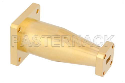 WR-28 to WR-51 Waveguide Transition 2.5 Inch Length, UG-599/U Square Cover Flange to UBR-180/U-Mod Flange