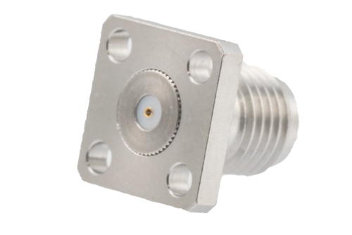 SMA Female Field Replaceable Connector 4 Hole Flange Mount 0.015 inch Pin, .250 inch Hole Spacing with Metal Contact Ring