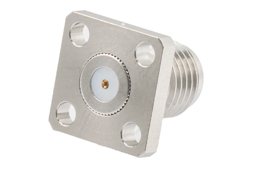 SMA Female Field Replaceable Connector 4 Hole Flange Mount 0.018 inch Pin, .250 inch Hole Spacing with Metal Contact Ring