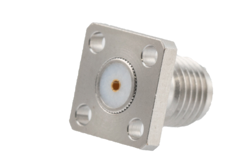 SMA Female Field Replaceable Connector 4 Hole Flange Mount 0.036 inch Pin, .250 inch Hole Spacing with Metal Contact Ring
