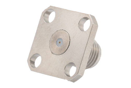 SMA Female Field Replaceable Connector 4 Hole Flange Mount 0.009 inch Pin, .340 inch Hole Spacing with Metal Contact Ring