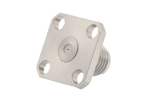 SMA Female Field Replaceable Connector 4 Hole Flange Mount 0.012 inch Pin, .340 inch Hole Spacing with Metal Contact Ring