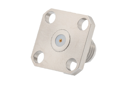 SMA Female Field Replaceable Connector 4 Hole Flange Mount 0.018 inch Pin, .340 inch Hole Spacing with Metal Contact Ring