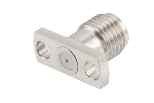 SMA Female Field Replaceable Connector 2 Hole Flange Mount 0.018 inch Pin, .355 inch Hole Spacing with Metal Contact Ring