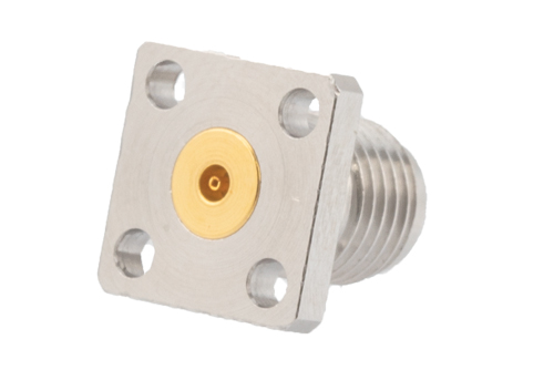 2.92mm Female Field Replaceable Connector 4 Hole Flange Mount 0.015 inch Pin, .250 inch Hole Spacing with Metal Contact Ring