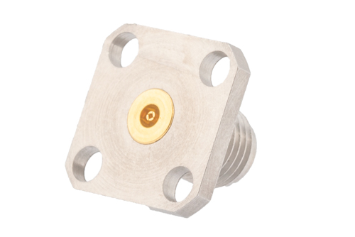 2.92mm Female Field Replaceable Connector 4 Hole Flange Mount 0.02 inch Pin, .340 inch Hole Spacing, with Metal Contact Ring