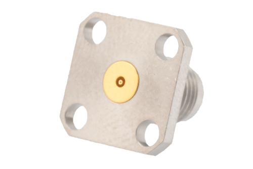 2.4mm Female Field Replaceable Connector 4 Hole Flange Mount 0.009 inch Pin, .340 inch Hole Spacing, with Metal Contact Ring