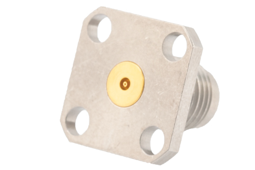 2.4mm Female Field Replaceable Connector 4 Hole Flange Mount 0.012 inch Pin, .340 inch Hole Spacing, with Metal Contact Ring