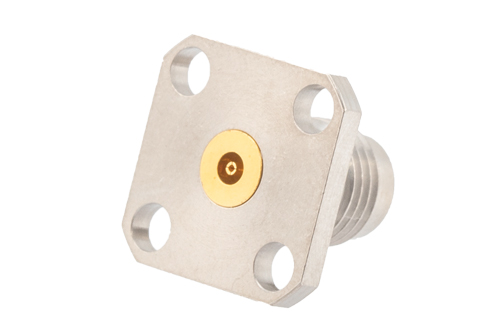 2.4mm Female Field Replaceable Connector 4 Hole Flange Mount 0.02 inch Pin, .340 inch Hole Spacing, with Metal Contact Ring