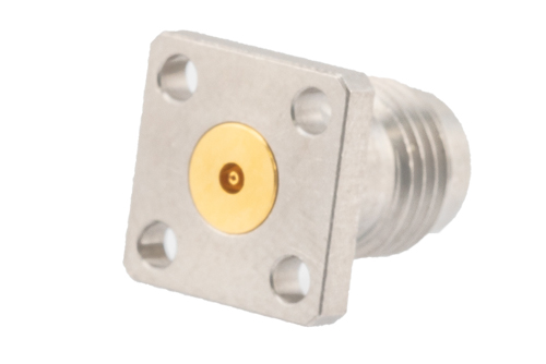 2.4mm Female Field Replaceable Connector 4 Hole Flange Mount 0.012 inch Pin, .250 inch Hole Spacing with Metal Contact Ring