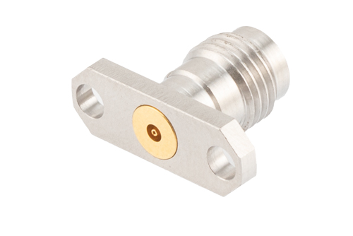 2.4mm Female Field Replaceable Connector 2 Hole Flange Mount 0.015 inch Pin, .481 inch Hole Spacing, with Metal Contact Ring