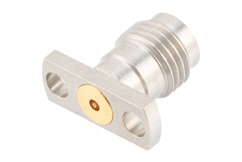 2.4mm Female Field Replaceable Connector 2 Hole Flange Mount 0.012 inch Pin, .355 inch Hole Spacing with Metal Contact Ring