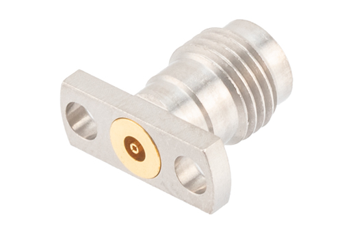 2.4mm Female Field Replaceable Connector 2 Hole Flange Mount 0.02 inch Pin, .355 inch Hole Spacing with Metal Contact Ring