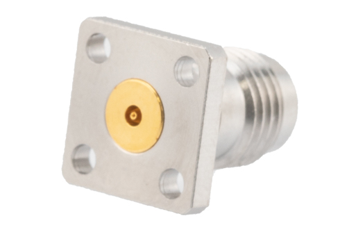 1.85mm Female Field Replaceable Connector 4 Hole Flange Mount 0.009 inch Pin, .250 inch Hole Spacing with Metal Contact Ring