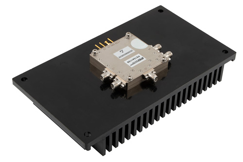 Reflective SP4T GaN High Power PIN Diode Switch Operating from DC to 6 GHz Up to 40 Watts (+46 dBm), < 100ns and SMA with Heatsink