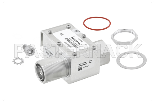 7/16 M/F In/Out Coax RF Surge Protector 800MHz - 2.5GHz DC Pass 300W IP67 175uJ 20kA Hybrid Bracket Toward Body