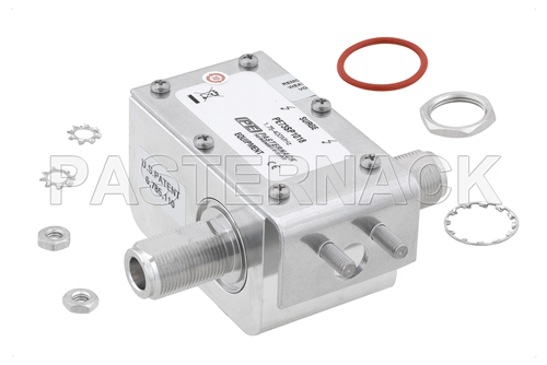 Type N F/F In/Out Coax RF Surge Protector 40MHz - 400MHz DC Pass 100W IP67 2.5mJ 20kA Hybrid Bracket Toward Body Stud