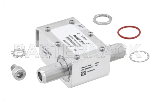 Type N F/F In/Out Coax RF Surge Protector 400MHz - 1.2GHz DC Pass 300W IP67 500uJ 20kA Hybrid Bracket Toward Body