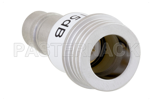 15 dB Fixed Attenuator, QN Male to QN Female Brass Tri-Metal Body Rated to 1 Watt Up to 3 GHz