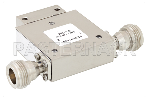 High Power Isolator With 20 dB Isolation From 2 GHz to 4 GHz, 50 Watts And N Female