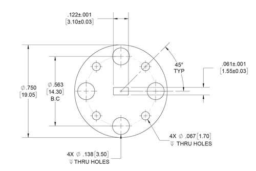 WR-12 Waveguide Shim, UG-Cover Round flange, 2mm Copper