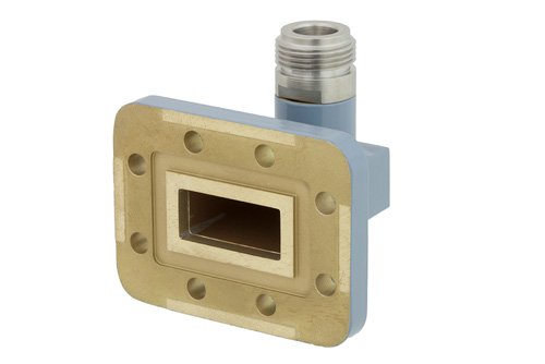 WR-90 CPR-90G Grooved Flange to N Female Waveguide to Coax Adapter Operating From 8.2 GHz to 12.4 GHz, X Band