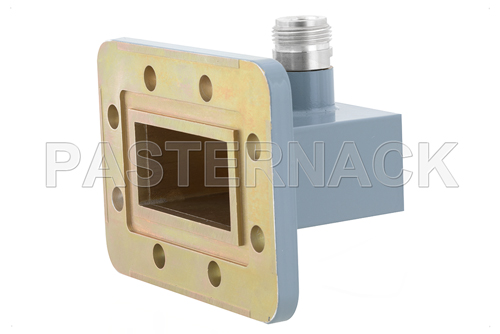 WR-187 CPR-187G Grooved Flange to Type N Female Waveguide to Coax Adapter, 3.95 GHz to 5.85 GHz, J Band, Aluminum, Paint