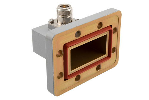 WR-187 PDR48 Flange to N Female Waveguide to Coax Adapter Operating from 3.94 GHz to 5.99 GHz in Aluminum