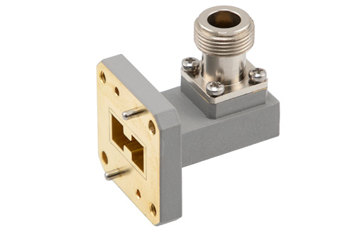 WRD-750 UG Square Cover Flange to N Female Waveguide to Coax Adapter Operating from 7.5 GHz to 18 GHz in Copper Alloy