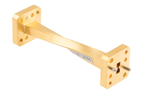 WRD-180 90 Degree Waveguide Twist with a UG Square Cover Flange Operating from 18 GHz to 40 GHz in Brass